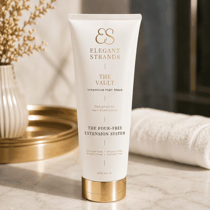 Hair extension shampoo and conditioner with nourishing hair mask and lightweight hair oil from Elegant Strands Professional