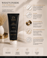 Nourishing Conditioner for Hair Extensions in a black and gold tube with a white cap and elegant label, shown with ingredient benefits.